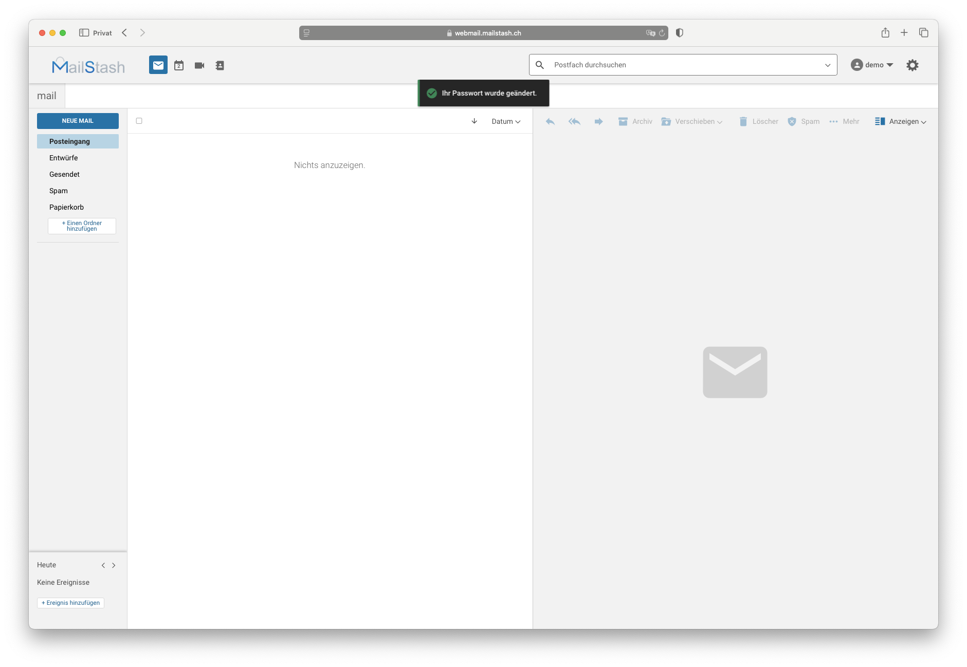 MailStash Passwort geändert