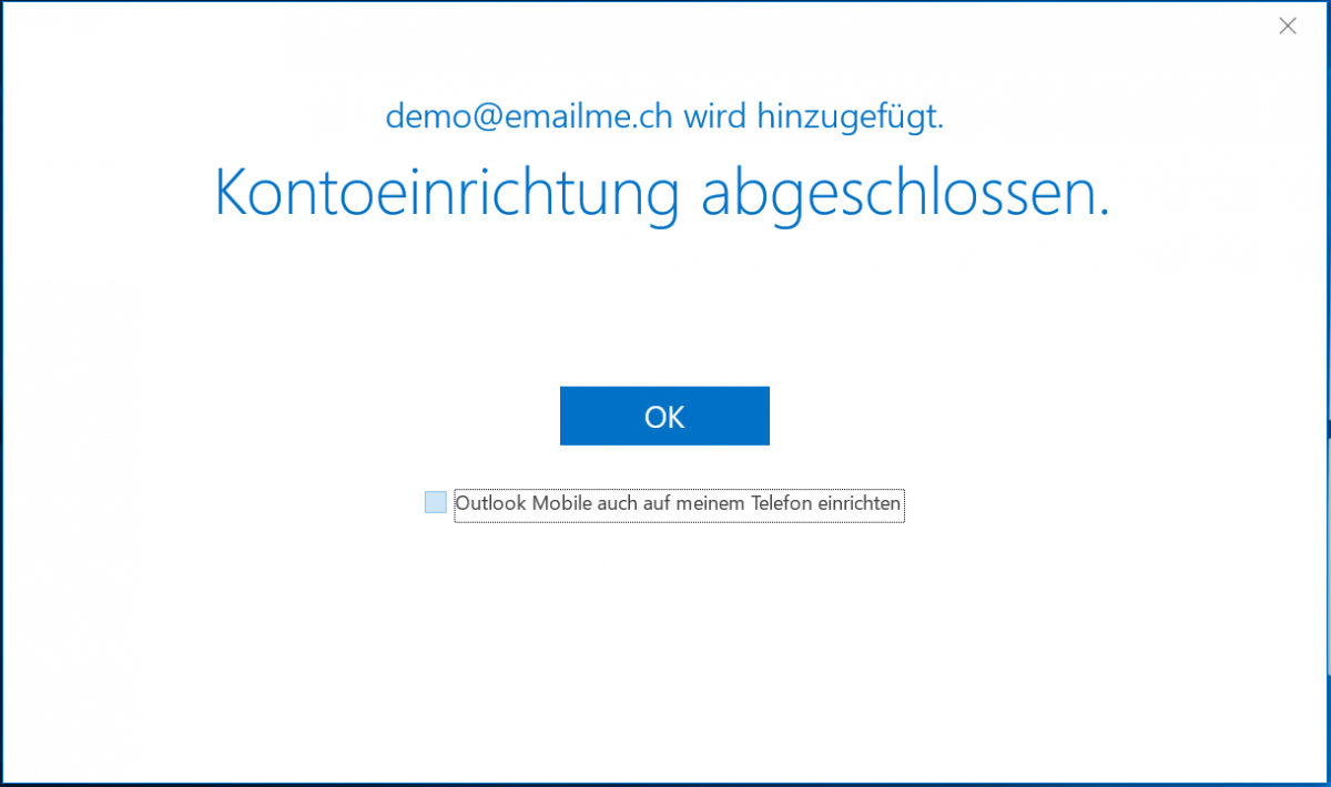 Kontoeinrichtung abgeschlossen