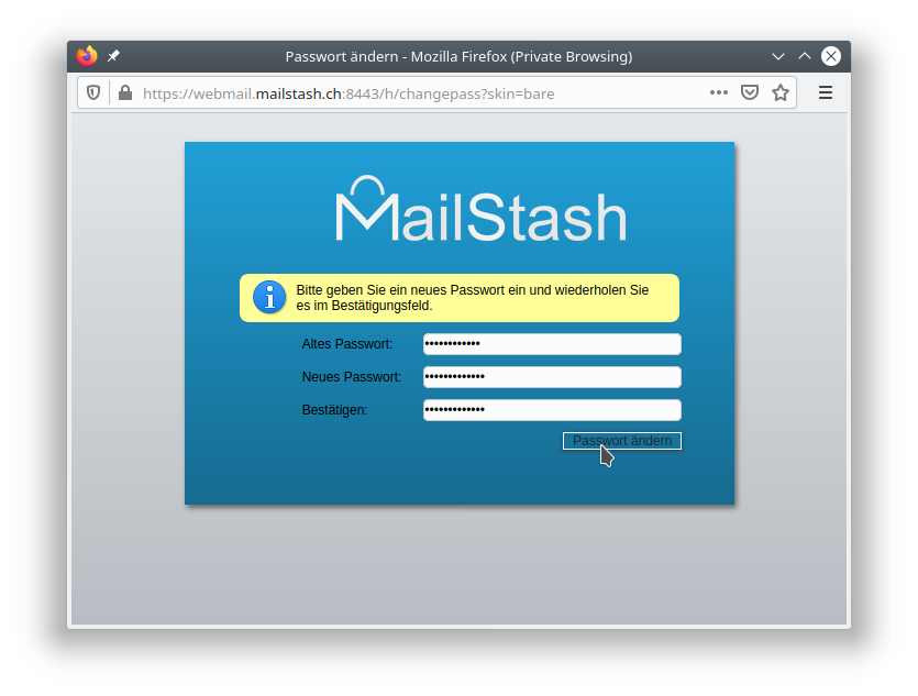 MailStash Passwort Ändern