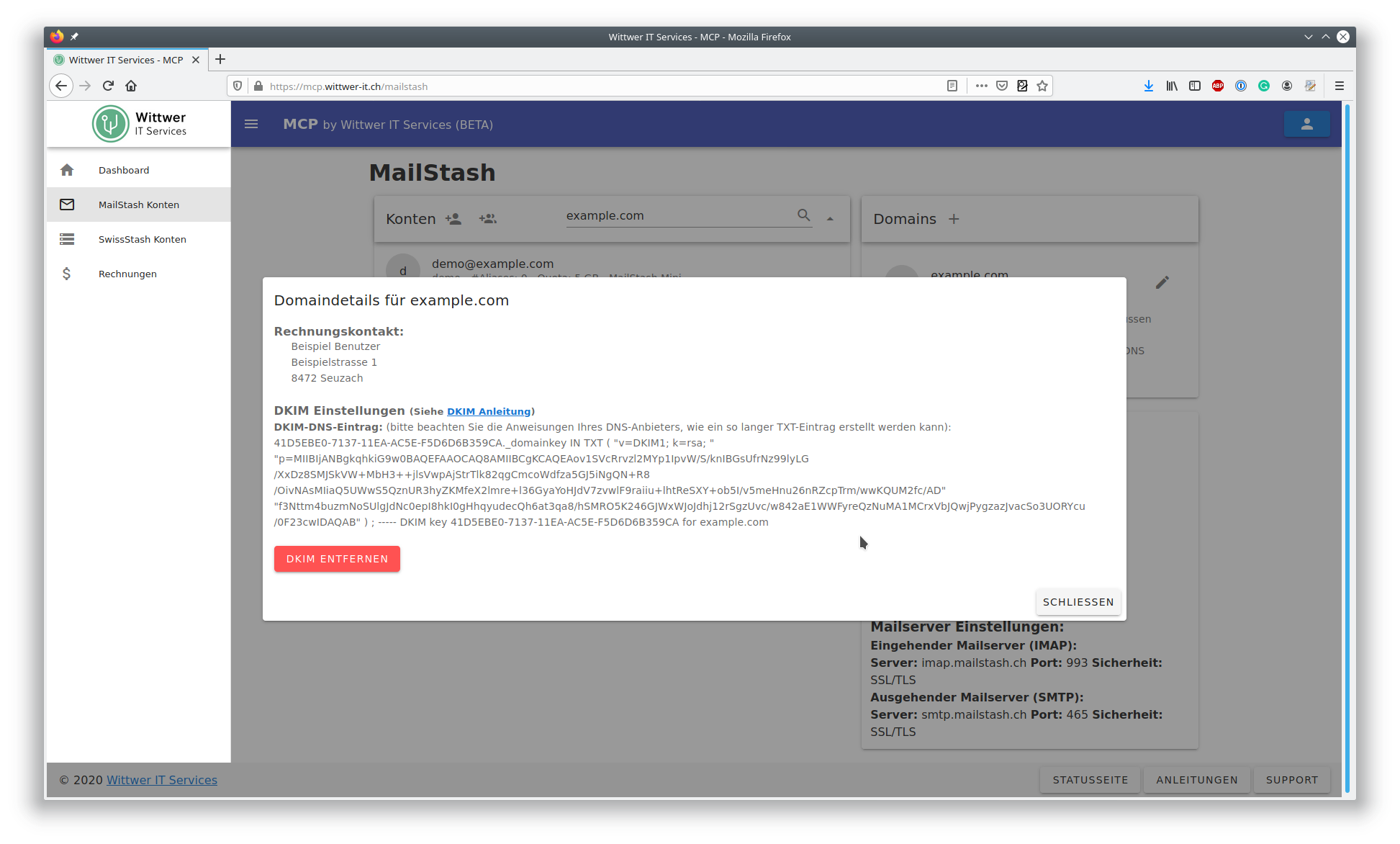MCP MailStash Domain DKIM erstellt