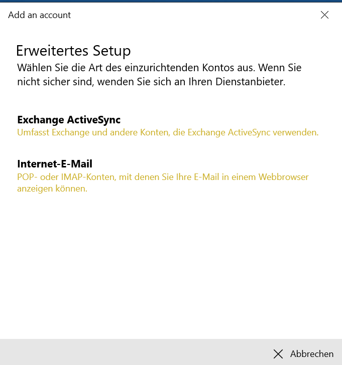 Mail App Erweitertes Setup