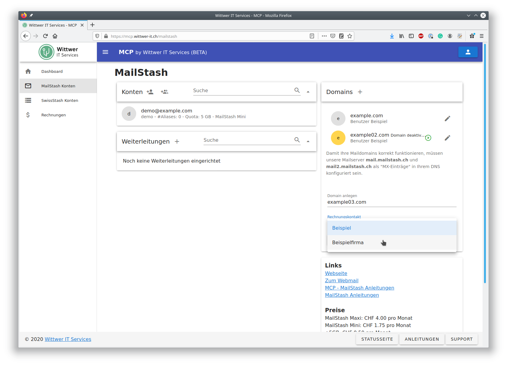 MCP MailStash Domain Hinzufügen