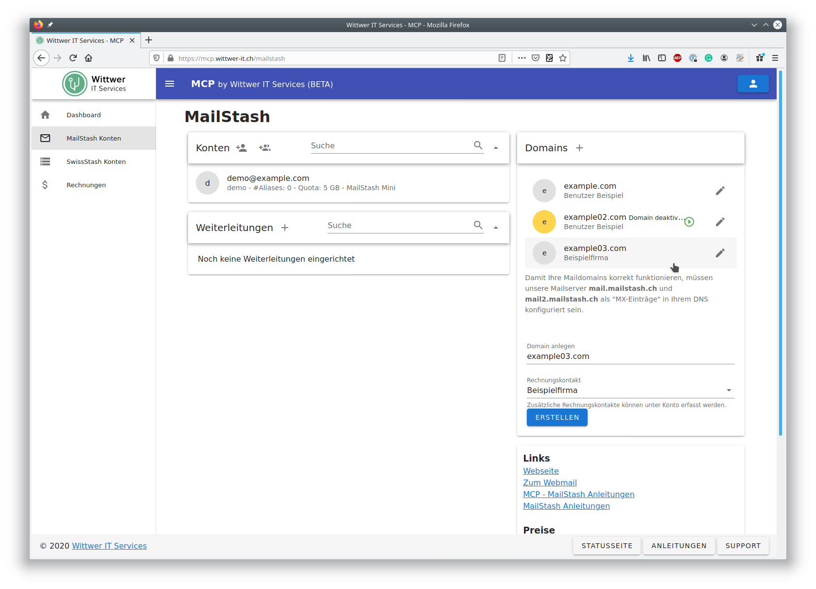 MCP MailStash Hinzugefügte Domain